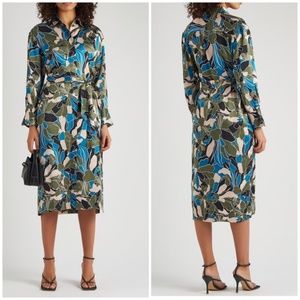 Equipment Mannon Floral Print Silk Shirt Dress in Blue Green Size Sma…